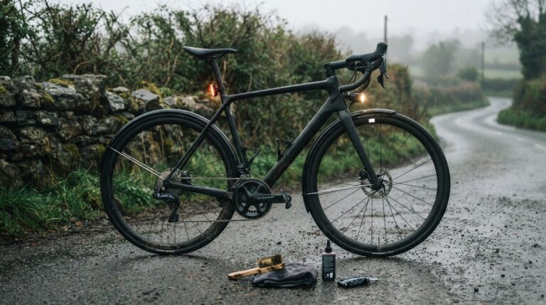 Winter road bike setup for grip, visibility and bike care